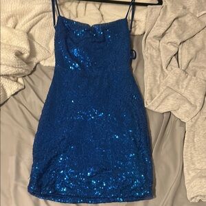 Blue Sequin Mini Dress
